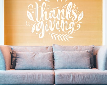 Happy Thanksgiving Decal Wallpaper Decals Sticker Living Room Thanksgiving Decal Autumn Décor Holiday Decal Wall Décor Vinyl Wall Decoration