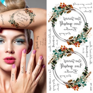 Supperb® Words Quotes Tijdelijke Tattoos - Hou van jezelf / Ademen / Blijf doorgaan / Het leven is een mooie strijd / inspirerende Krans tattoo