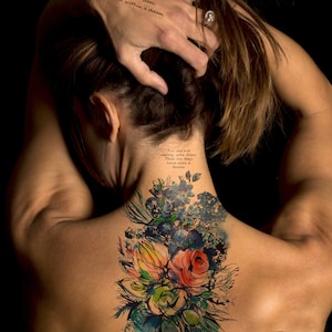 Supperb Large Temporary Tattoos - Watercolor Blue Flowers Bouquet of Summer Dream