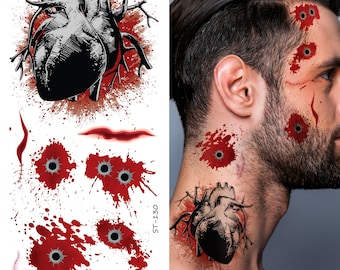 Halloween Tatuaggio Temporaneo Sangue Finto, CARGEN Adesivi per Trucco Ferita Sanguinante per il Trucco di Halloween Cosplay Party Scar Tattoo Masquerade Prank Prop Decorazioni Adesivo Tatuaggio Viso