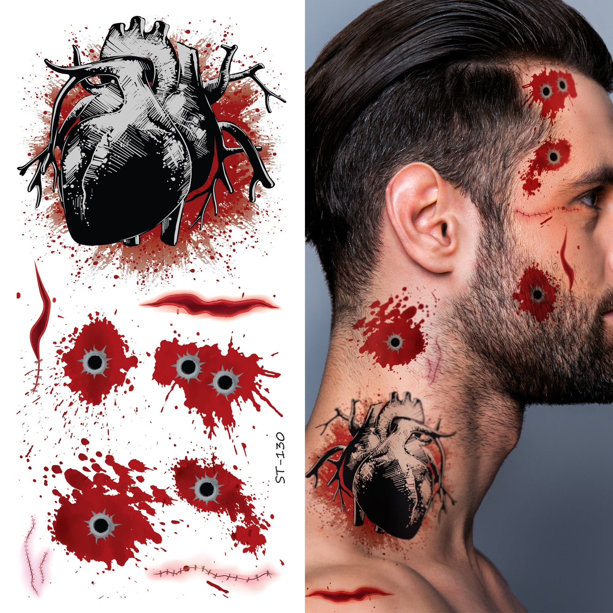 Supperb® Temporary Tattoos Bleeding Bullet Wound Scar - Etsy Canada Supperb® Temporary Tattoos Bleeding Bullet Wound Scar - Etsy Canada