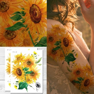 Supperb Temporary Tattoos - Watercolor Painting Bouquet of Sunflower Sunflowers Tattoo Sleeve Large Tattoo Arm Tattoo (Set of 2)