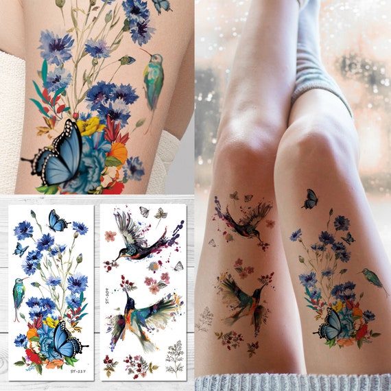 Supperb Tatuaggi temporanei Fiori tropicali estivi colorati Farfalle  Bouquet di fiori selvatici Uccelli colibrì Set di 2 - Etsy Italia