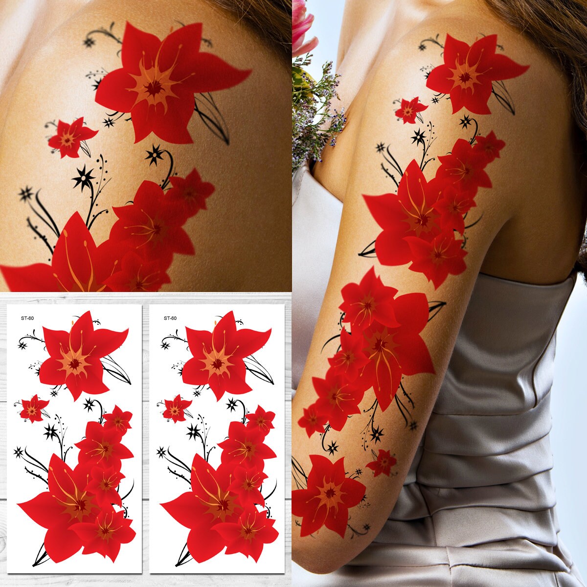 Supperb Temporary Tattoos Red Flowers Blooming Tattoo Etsy New Zealand Supperb Temporary Tattoos Red Flowers Blooming Tattoo Etsy New Zealand