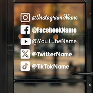 Custom Social Media Handle Decal for Windows, Doors – Personalized Instagram Sticker, Instagram Facebook TikTok YouTube Twitter Signs