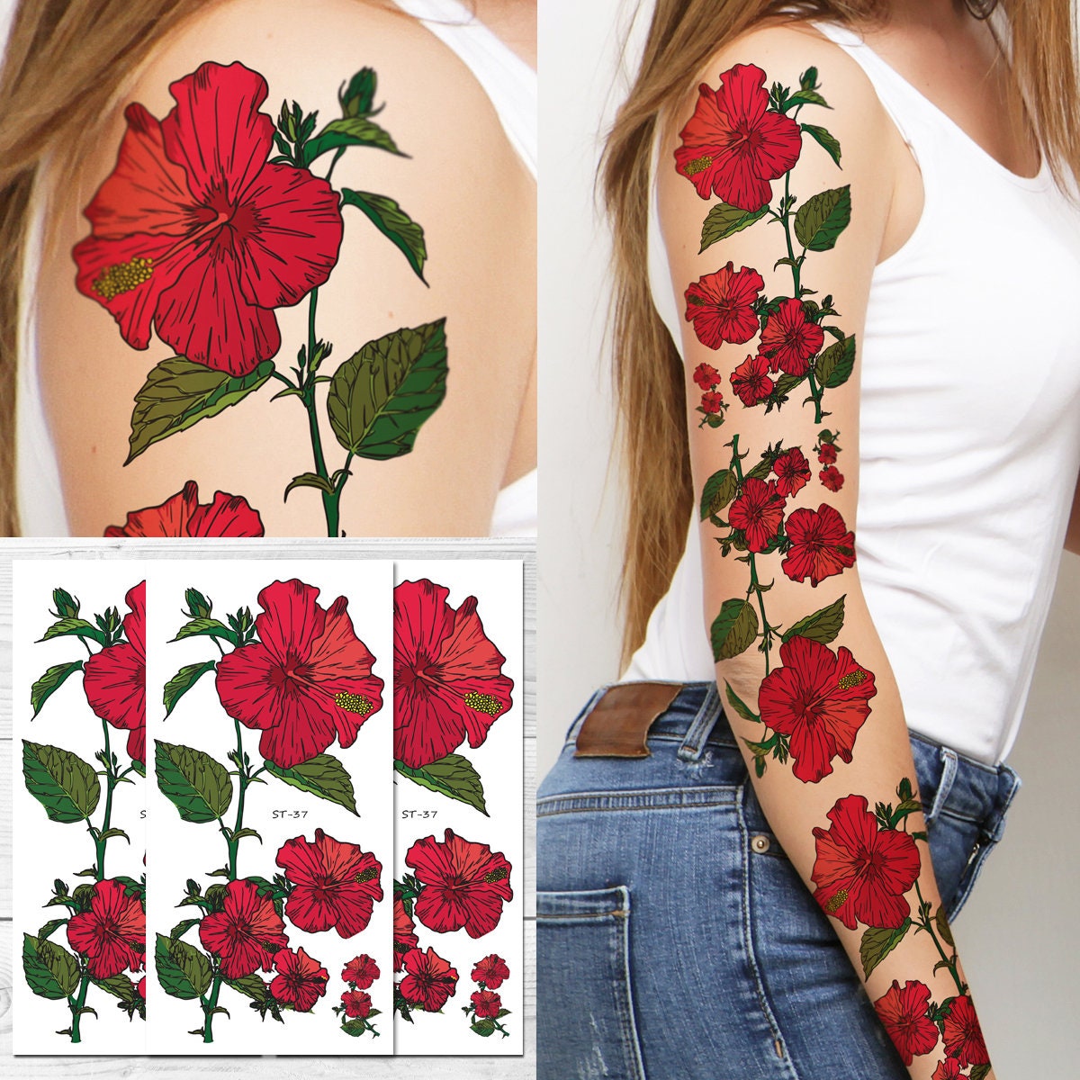 Supperb Temporary Tattoos Red Morning Glory Tattoo Sleeve Etsy Supperb Temporary Tattoos Red Morning Glory Tattoo Sleeve Etsy