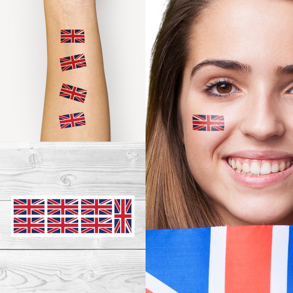 Supperb UK Flag Temporary Tattoo Kit, Set of 7 UK Flag Temporary Tattoo United Kingdom union jack Tattoos , 7 Tattoos