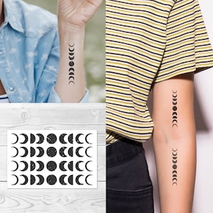 Supperb Temporary Tattoos Set - Moon phase temporary tattoo Die-cut Tattoo Stickers Moon Tattoos (set of 4)