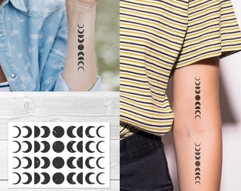 Supperb Temporary Tattoos Set - Moon phase temporary tattoo Die-cut Tattoo Stickers Moon Tattoos (set of 4)