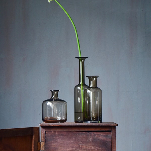 Tall Grey Or Dark Brown  Glass Vase, Narrow Top Open Glass Vase, Long  Hand Blown Floor Glass Vase for long flowers