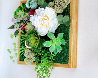 Faux Succulent arrangement Vertical Artificial Succulent Wall decor, Valentines day gift, wall art, Handmade wood Frame, Rustic