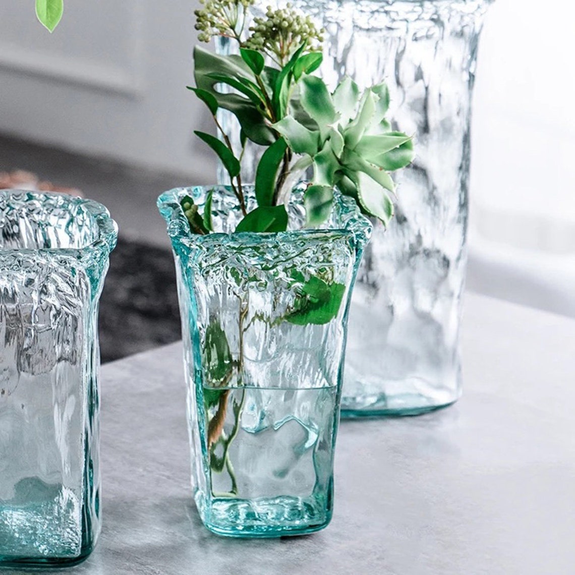 Light Green recycled Glass Vase Eco flower vase Handmade Etsy