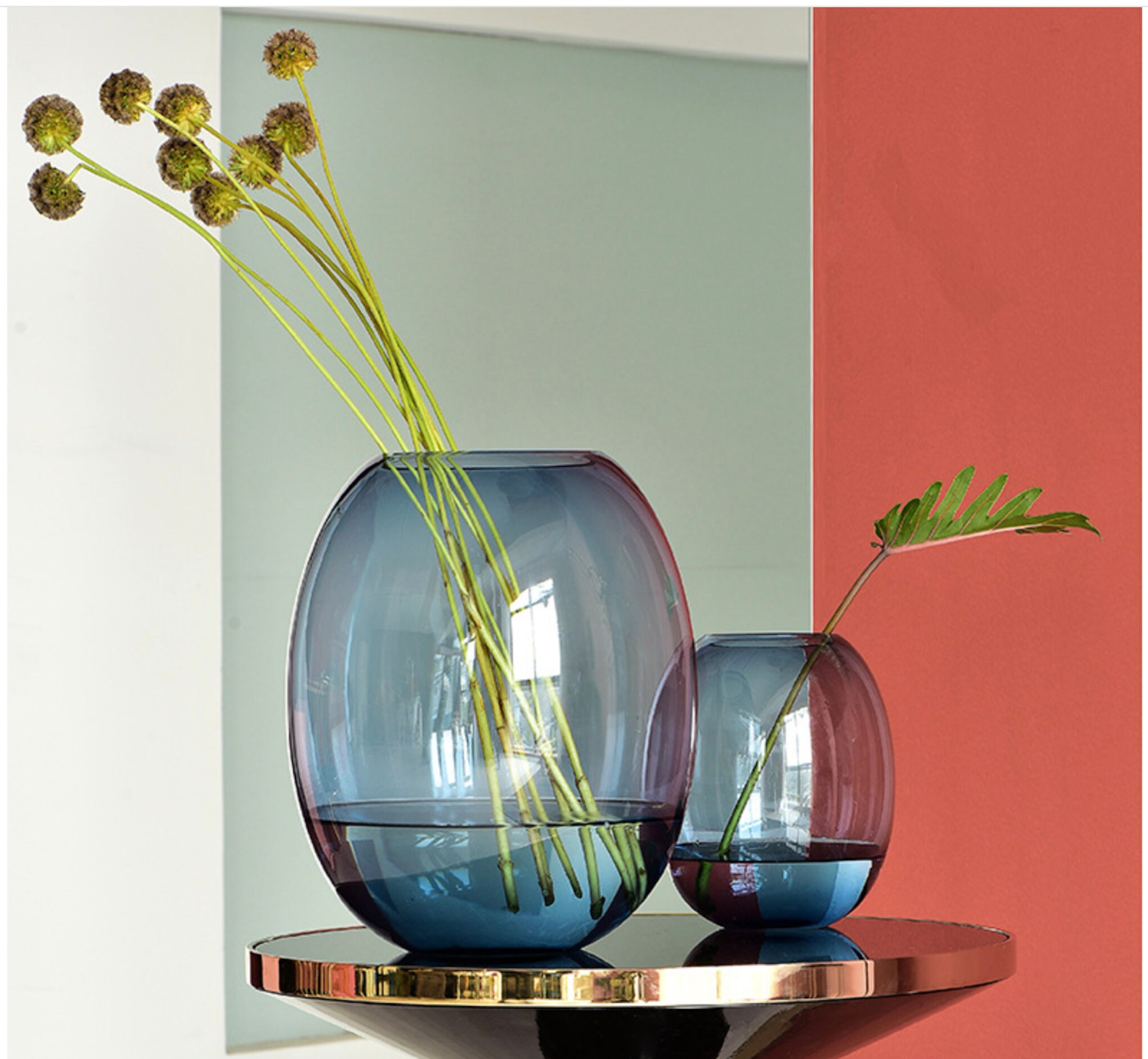 Light Blue Gradient Glass Vase Flower Round Glass Vase Etsy