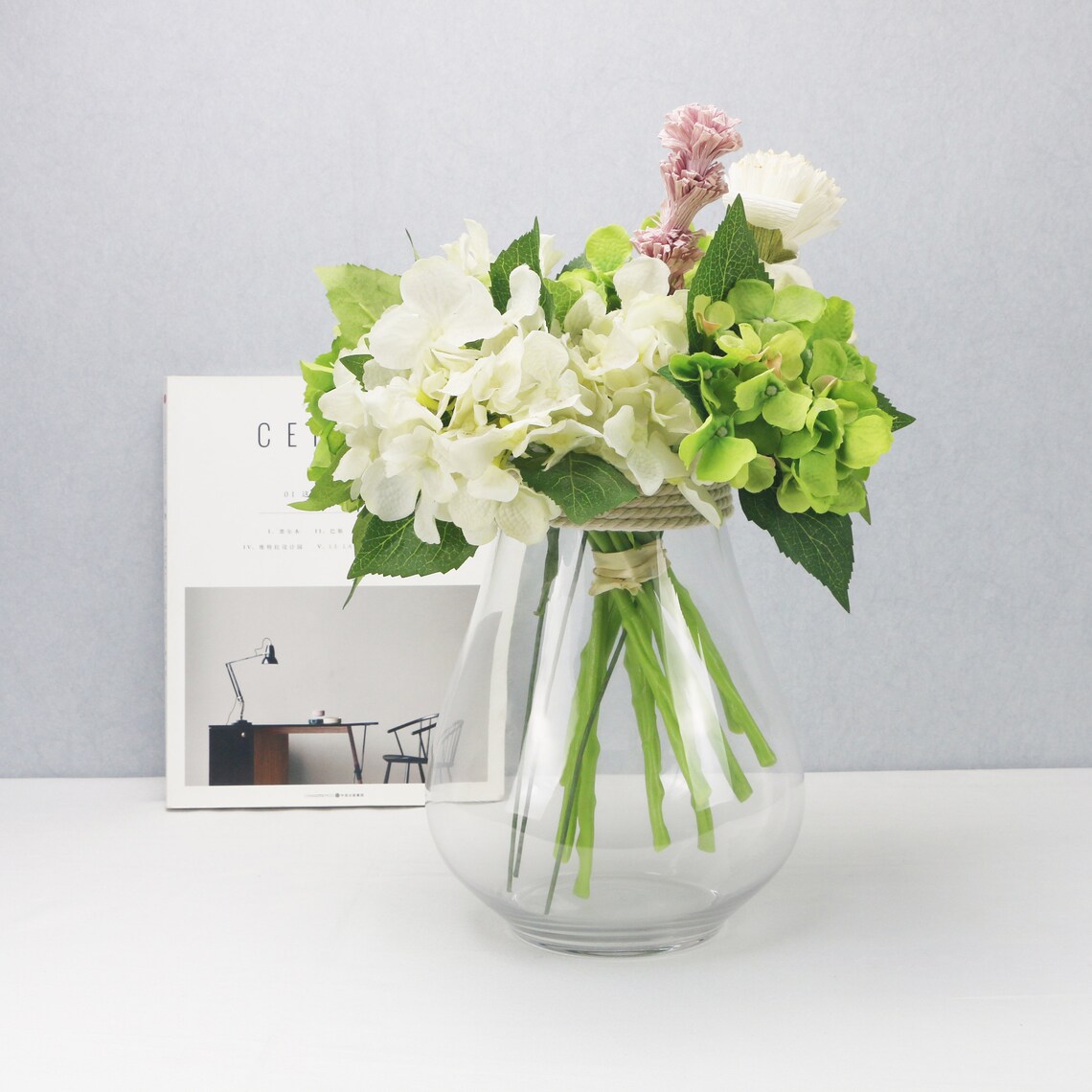 Clear round rope glass vase flower vase with hemp rope Etsy