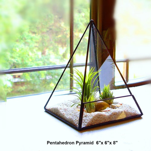 Geometric Triangle Glass Terrarium, pyramid Succulent Air Plants Cactus Moss Container, Indoor outdoor Planter, Artificial, Centerpiece