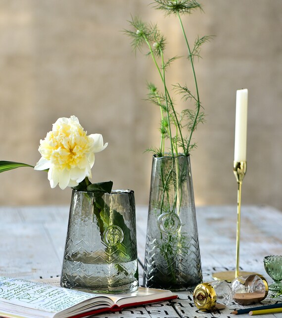 Pattern Glass Vases Hand Blown Flower Vase for Centerpiece Etsy