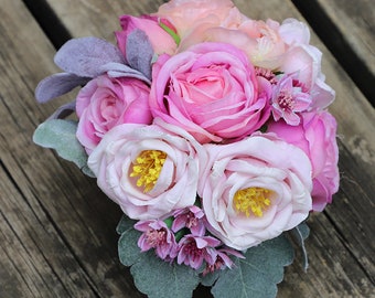 Silk flower arrangement, artificial floral bouquet, bridal bouquet, tabletop centerpiece, wedding faux  arrangement, valentines day gift