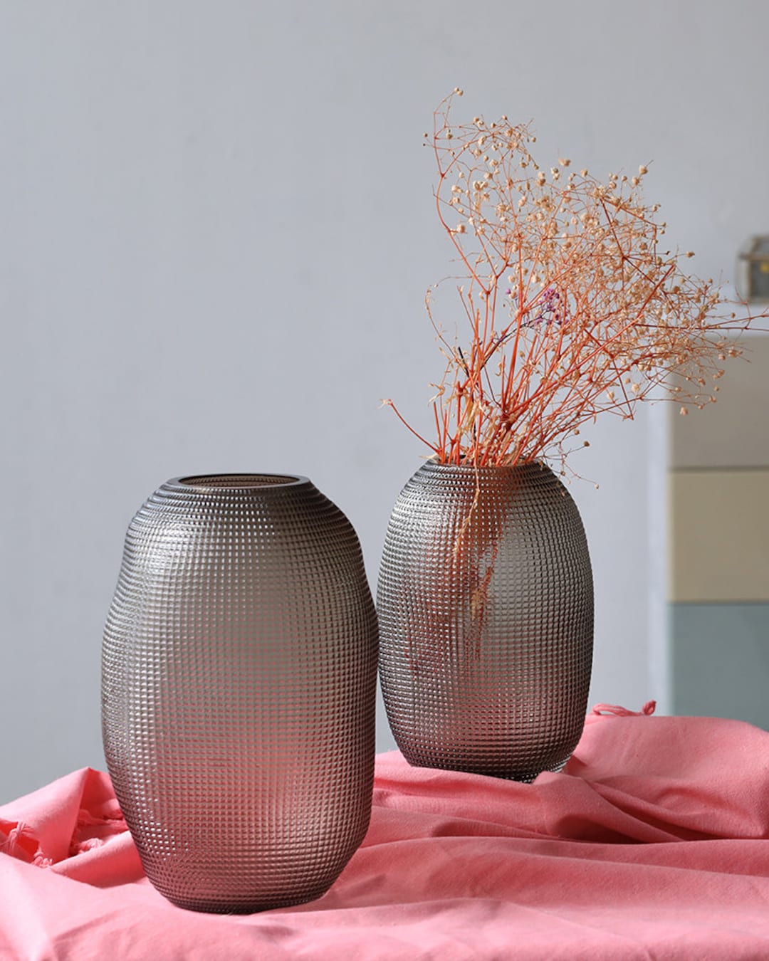 Gray Round Glass Vase Black Polka Dot Modern Minimalist Vase Etsy