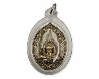 Thai amulet Emerald Buddha back with Phaya Krut Garuda Lp Phat Wat Huayduan Lucky charm pendant