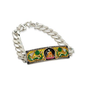 Genuine Thai amulet bracelet Ruay Rich Muean Larn Lp Buddha Lucky Charm Pendant Talisman 16 cm long Alpaka Coated Silver
