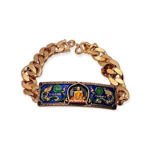 Genuine Thai amulet bracelet Ruay Rich Muean Larn Lp Buddha Lucky Charm Pendant Talisman 16 cm long Rose Gold