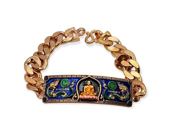 Genuine Thai amulet bracelet Ruay Rich Muean Larn Lp Buddha Lucky Charm Pendant Talisman 16 cm long Rose Gold