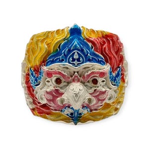 Thai amulet ring Phaya Krut Garuda Sethtee Kongkraphan Lp Boonma Size 58 to 60 adjustable Bring Wealth Lucky Protection Powerful