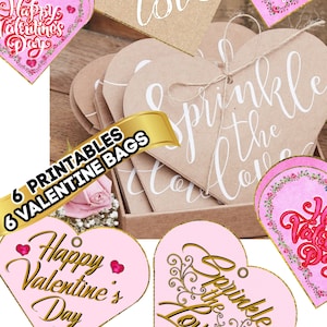 6 PRINTABLE BEAUTIFUL HEART Valentine Bags or Pouches or Envelopes Super Easy Can be filled Instant Download