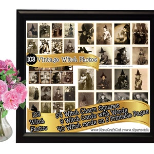 103 VINTAGE Oude HEKS FOTO'S Ephemera = 6 Afdrukbare Collage Card Sheets - 54 charme foto's alle Wicked Mooie Halloween Heksen