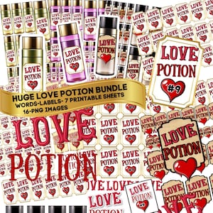 Riesige Liebe Trank Valentine Bundle druckbare Blätter - Flaschen - Etiketten - Worte - DIY machen Sie Ihre eigenen Karten & Handwerk Instant Digital Download