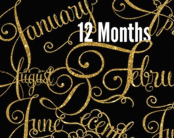 Glitter Gold Months January February March April May June July August September October November December Beautiful Clip art for Calendars