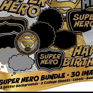 Pacote de festa de aniversário de SUPER HERO 30 imagens download de clipart digital
