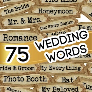 75 WEDDING WORDS PLUS 75 png transparent images Junk Journal Scrapbook Crafts Decoupage Collage Sheet  Printable Pages  and images