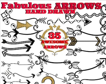 35 ARROWS Hand Drawn Beautiful Arrows Collection Bundle High Resolution Digital Clip Art Whimsy Artsy Funky!