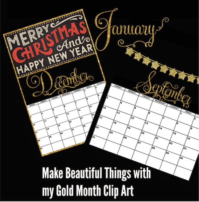 Glitter Gold Months January February March April May June July August