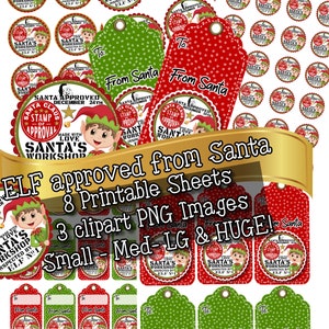 ELF INSPECTED SANTA Approved From Santa's Workshop Huge Bundle Christmas Gift, Toy Tags Printable Instant Download Collage Sheets