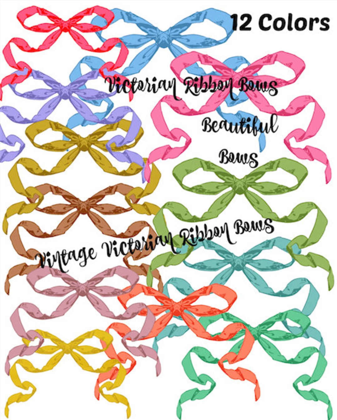 VICTORIAN Ribbon Bows 12 Colors Vintage Style Red Pink Etsy