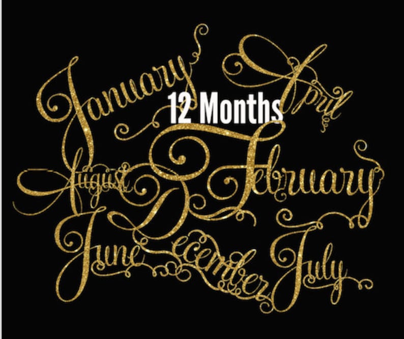 Glitter Gold Months January February March April May June July August