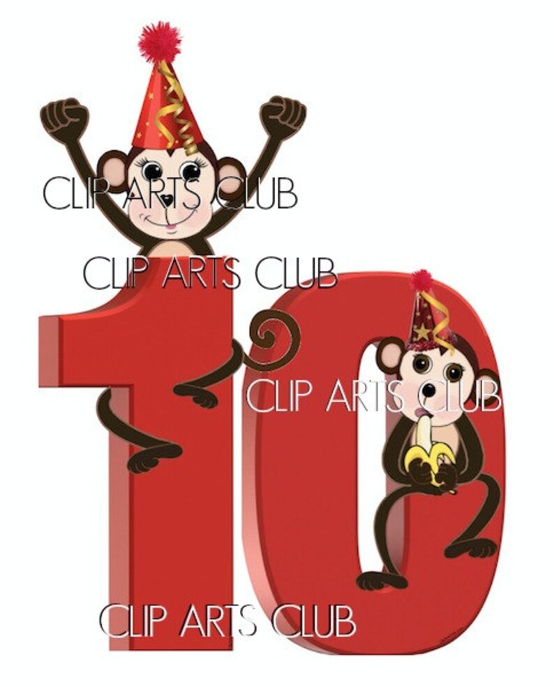 MONKEY Number Set Bright Red Numbers Cutest Monkeys Birthday Etsy