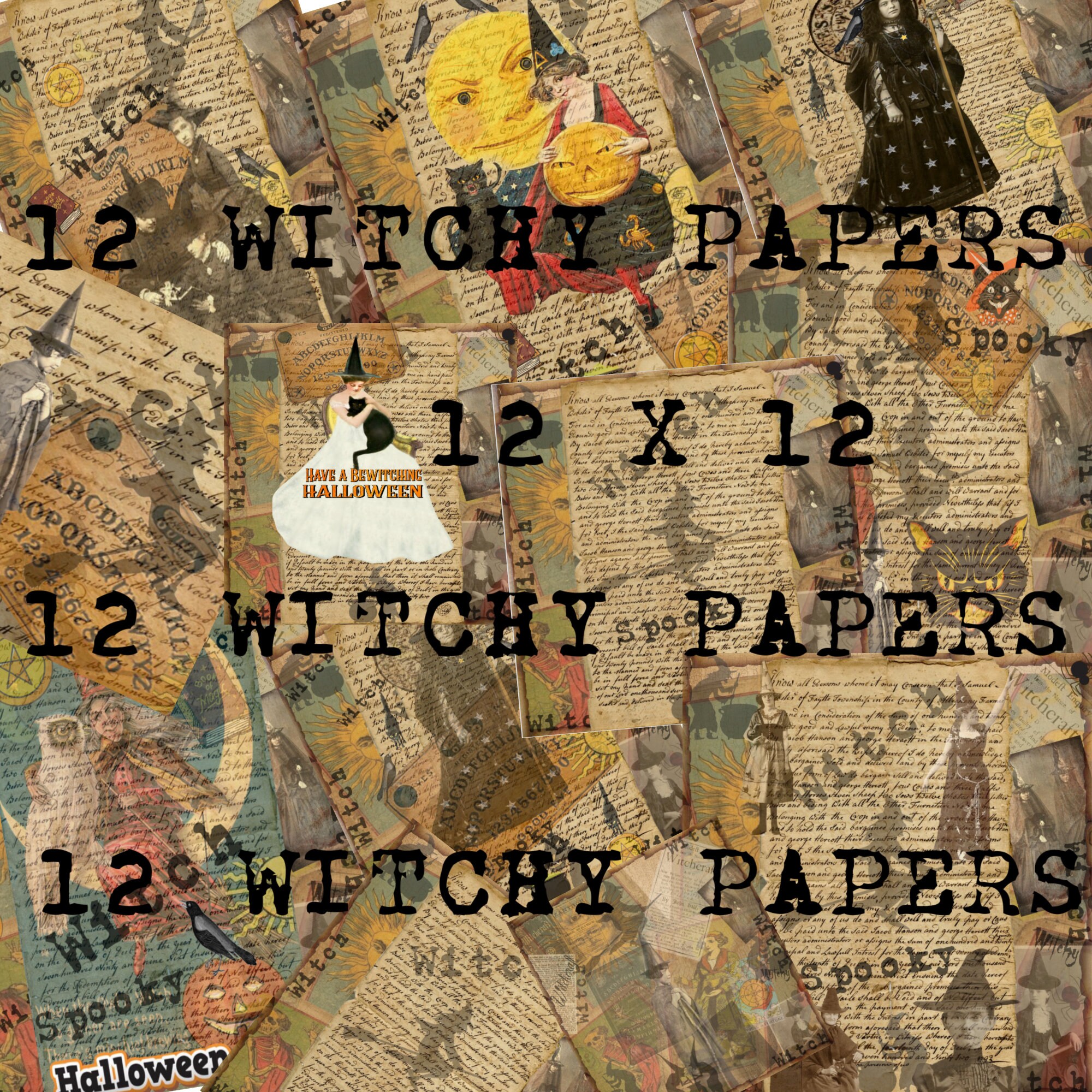 13 WITCHY 12x12 Backgrounds Halloween Scrapbook Pages for Crafts ...