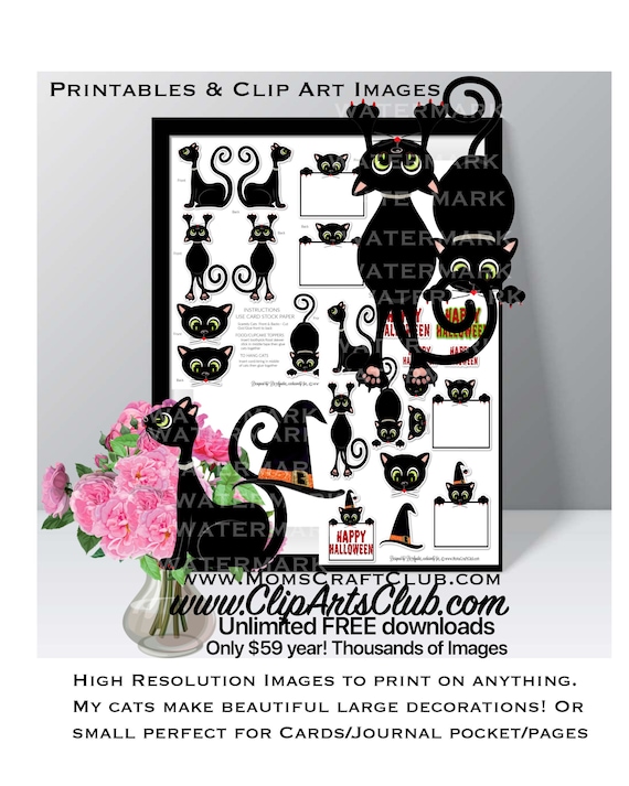 SCAREDY CAT BUNDLE 24 images Printable &amp; Clipart sitting | Etsy