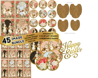 45 IMAGES BEAUTIFUL Easter Musical RABBITS Bundle Printable Collage Sheets & Clip Art Craft Scrapbook Junk Journal Digital Download