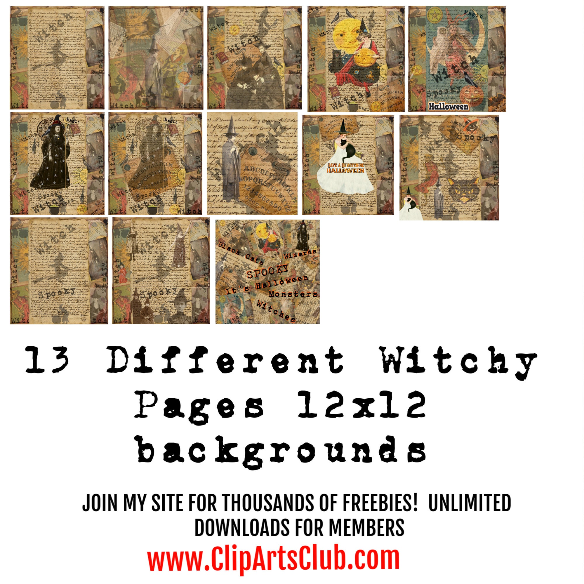 13 WITCHY 12x12 Backgrounds Halloween Scrapbook Pages for Crafts ...