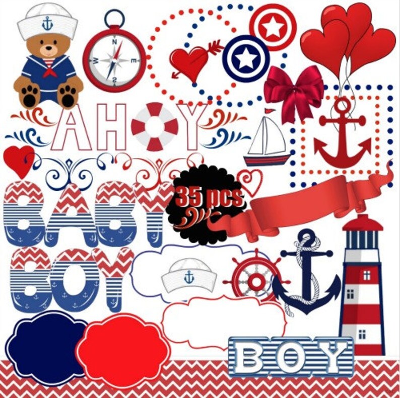 Anchors Away Baby Boy Bundle 35pcs Red White Blue Sailor Teddy Bear