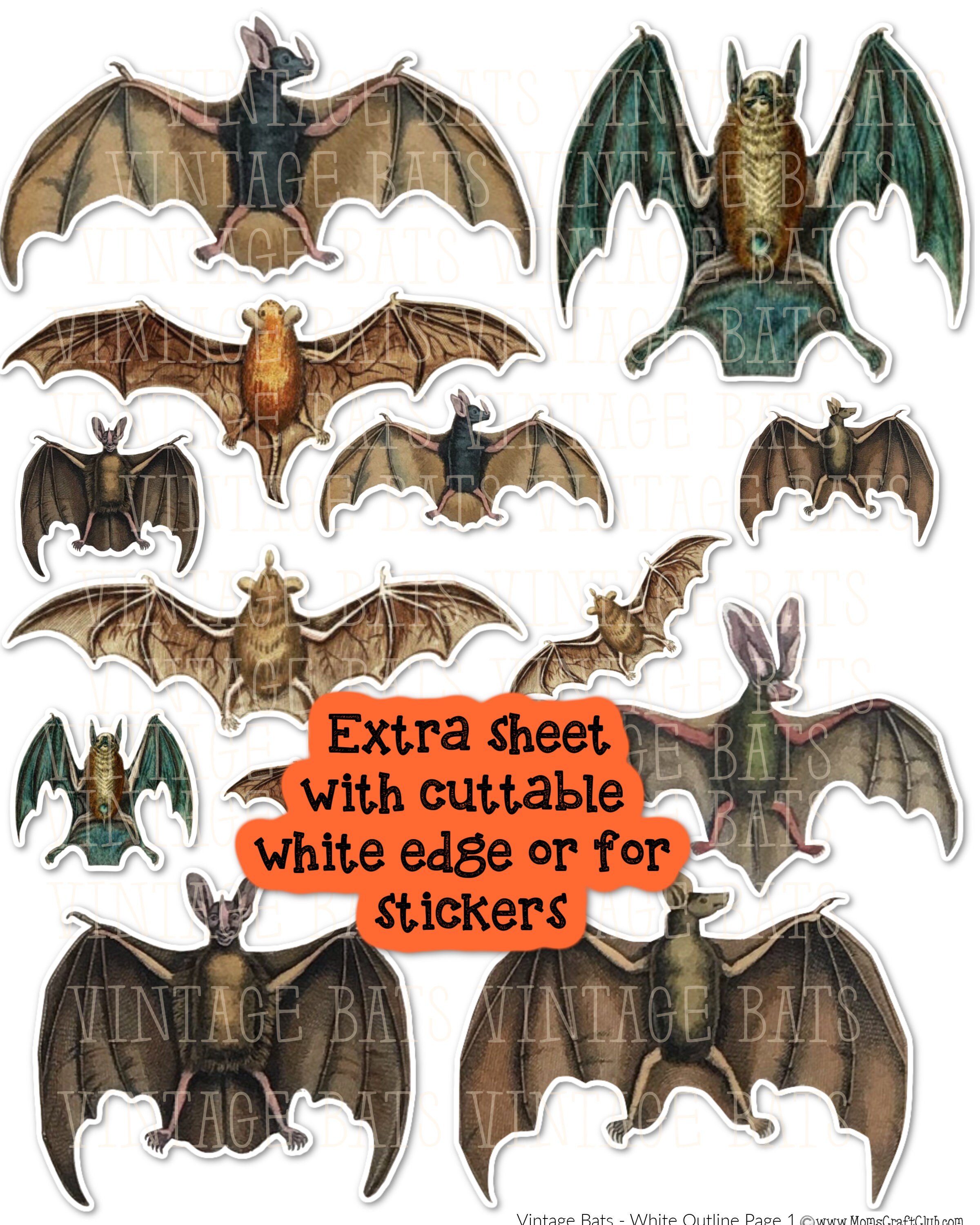 VINTAGE BAT BUNDLE Printable Pages With & Without Edge for Ephemera ...