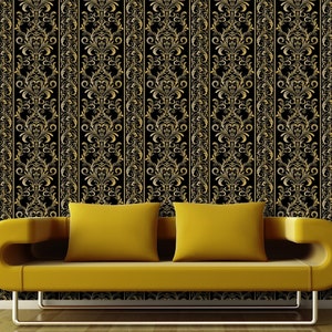 Elegant Golden Pattern Wallpaper - Black Background, Modern Home Decor