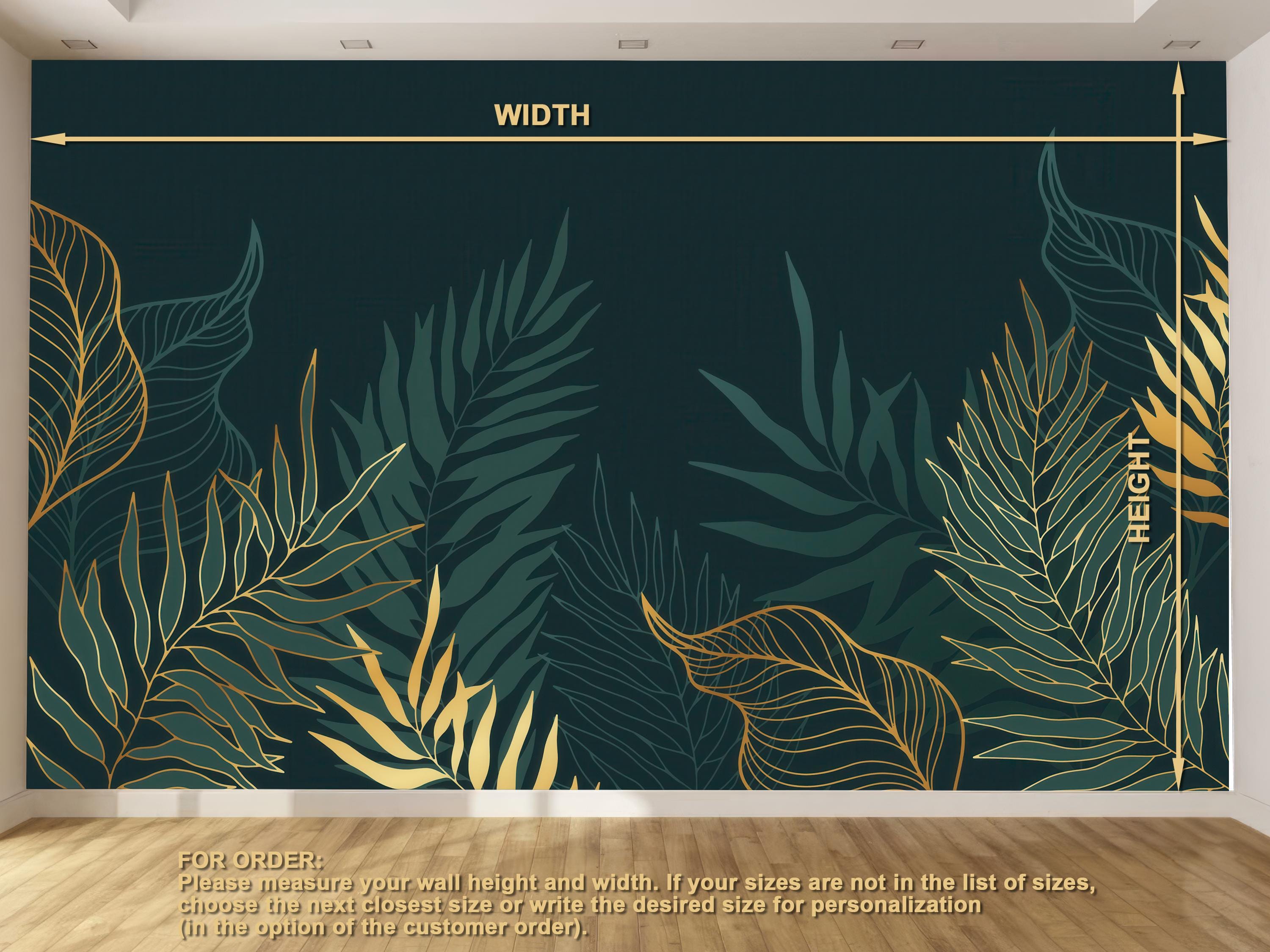 Art Deco Palm Fronds Wallpaper – Deep Green Gold Leaf Mural (removable ...