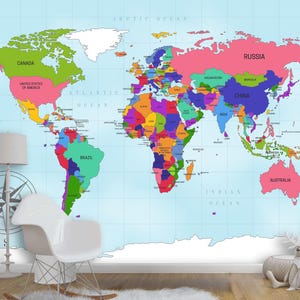 Kids Room Adventures Await: Colorful World Map Mural for Young Travelers