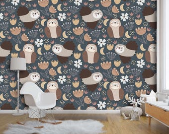 Adorable Owl and Flower Wallpaper for Kids' Room