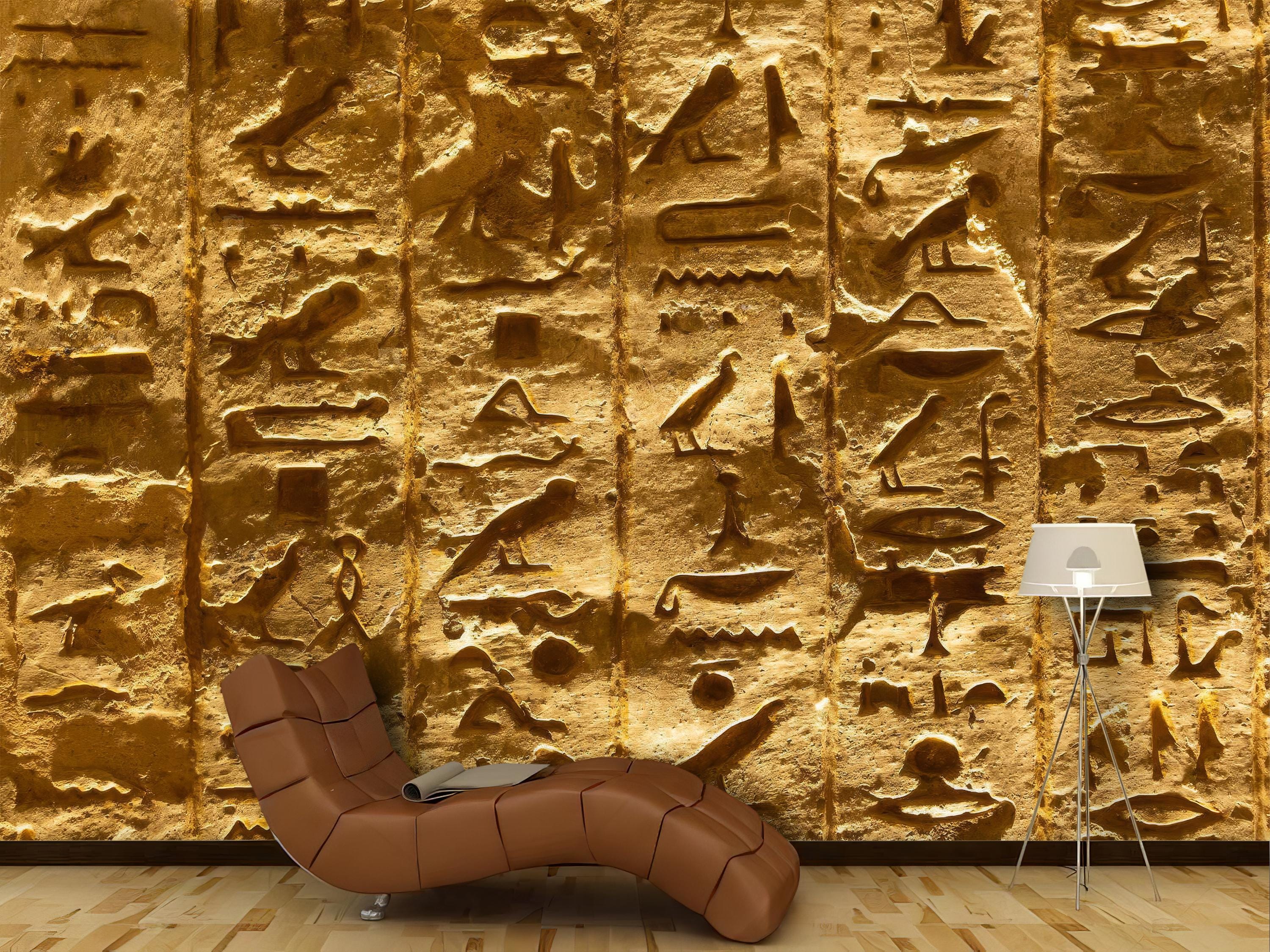 Timeless Hieroglyphic Stone Wall Mural - Unique Egyptian Decor - Etsy